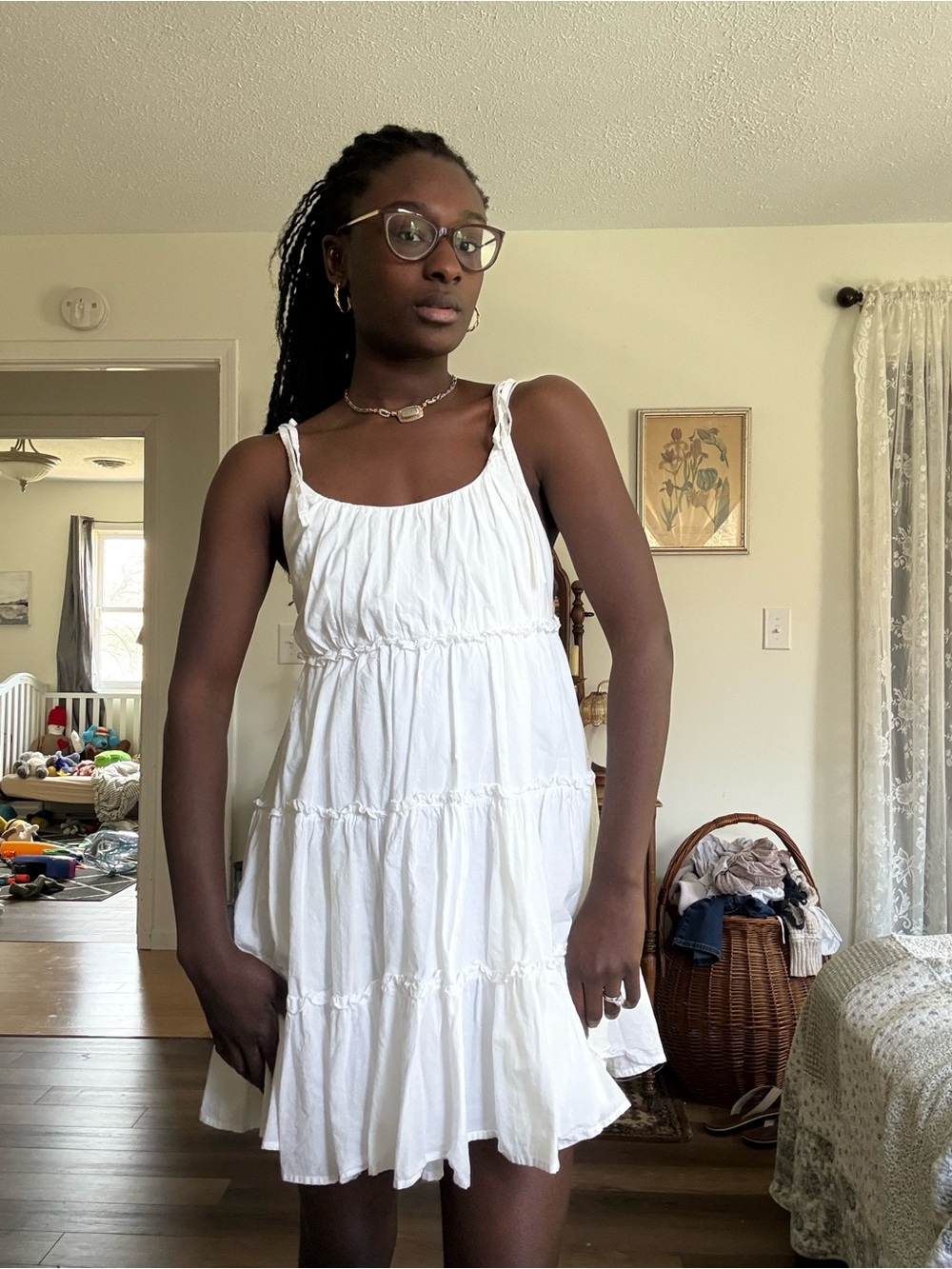 SHEIN White Tiered Mini Sundress with Adjustable Straps